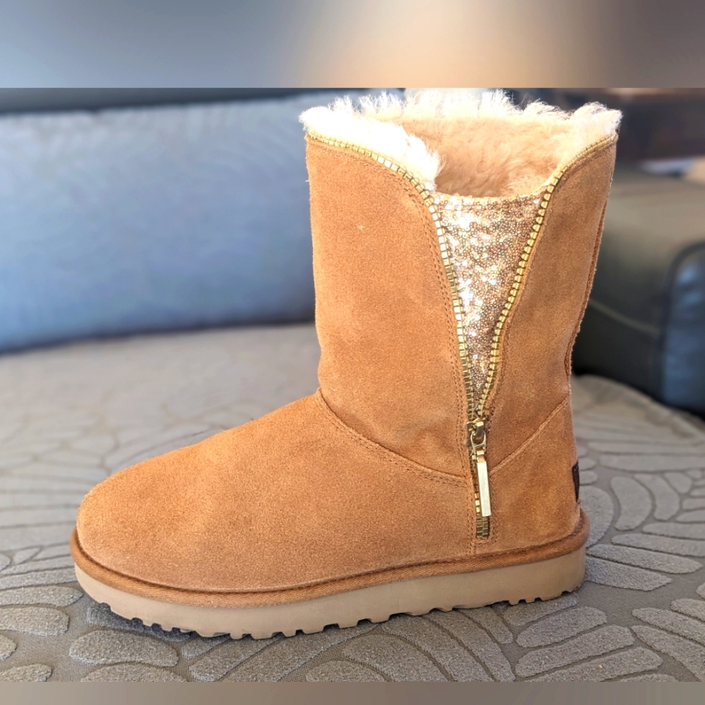 Brown UGG boots with side sequins